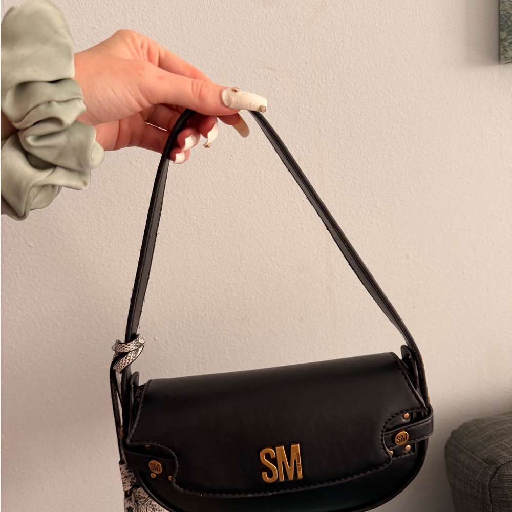 Steve Madden Black Shoulder Bag with Gold Accents